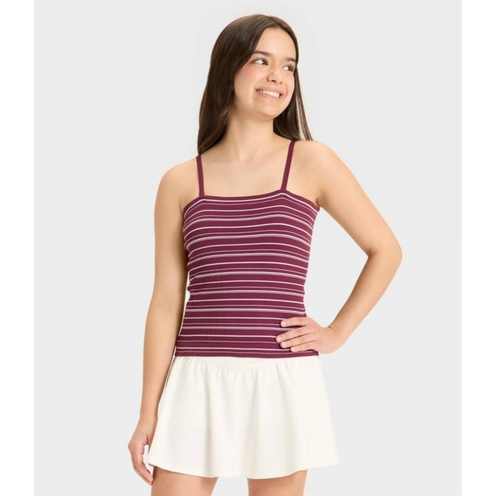 Girls' Stripe Tube Tank Top ribbed - art class™ size L 10/12 Maroon